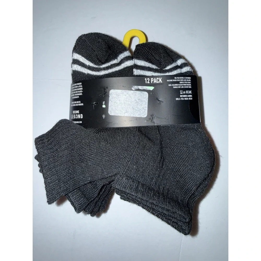 LEG3ND Boys 12 Pack Socks Athletic Quarter 7-10 Black Cushioned Sport Arch NEW
